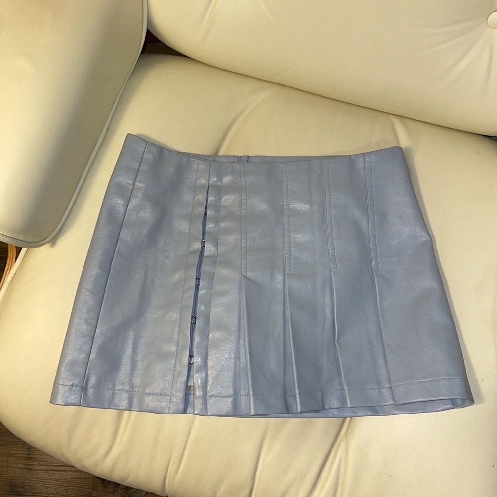 NODRESS grey pleated faux vegan leather skirt with silver hook and eye detail S